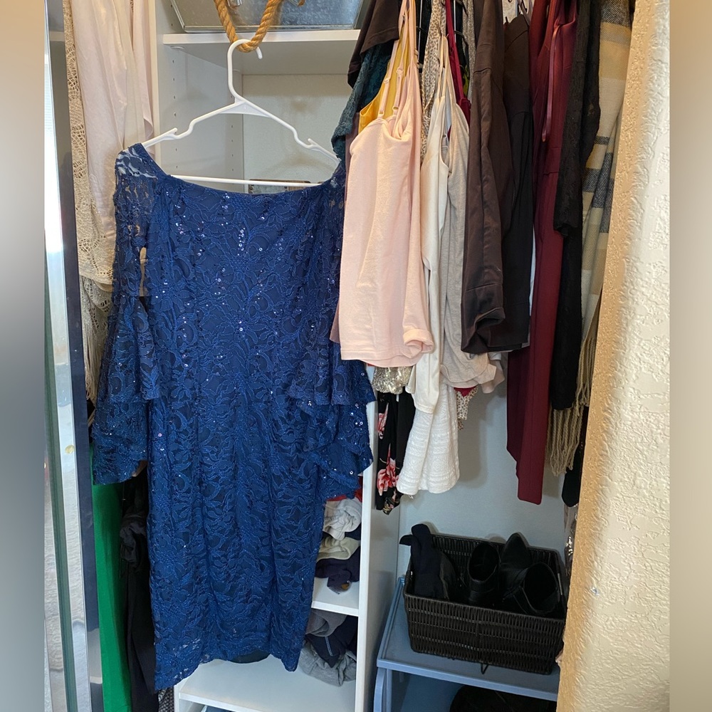 Venus - Sparkly Navy Dress with Bell Sleeves